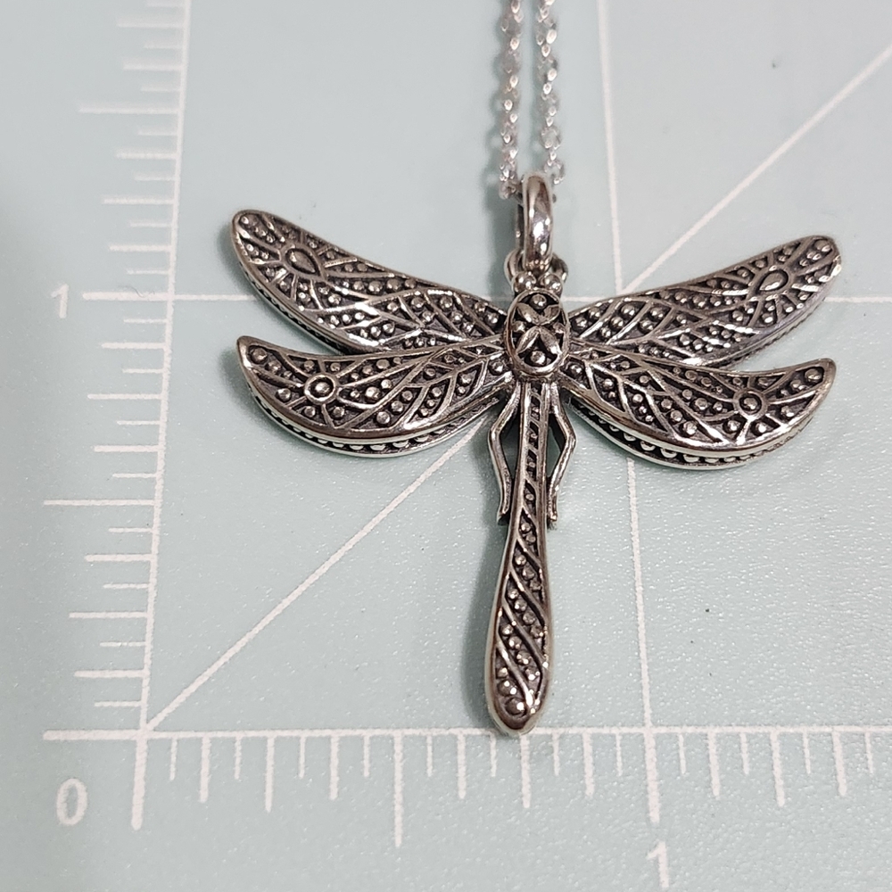 NWT JTV Oxidized Sterling Silver Dragonfly Pendant With Chain